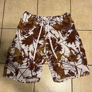 BodyGlove swim Trunks Size 34 Color White and Brown with one Side pocket